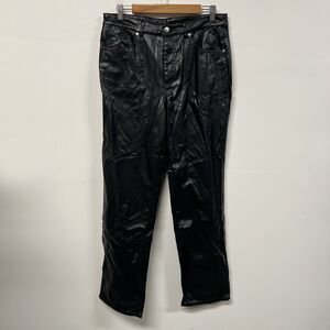 H&M 90S Straight Coated Pants Womens Size 10 Black Faux Leather High Waisted